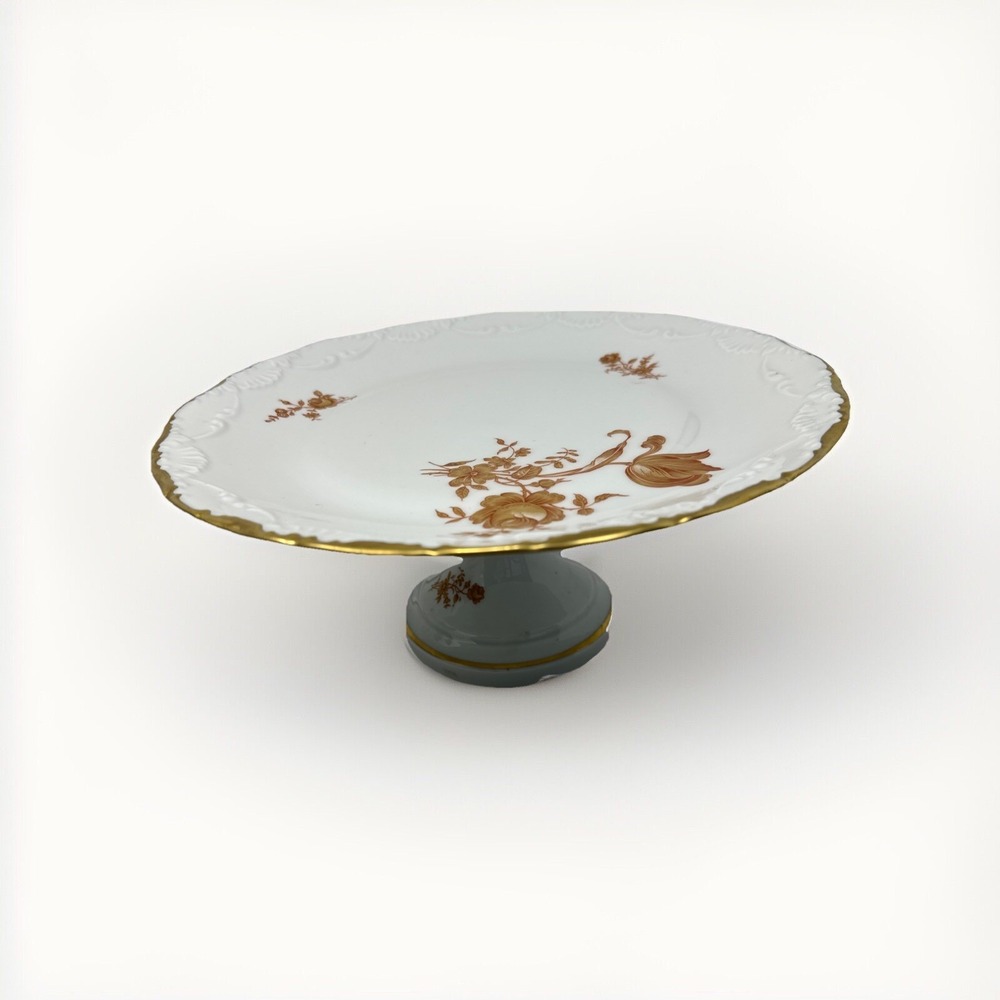 Limoges France Gold Roses Footed Pedestal 10.75"Cake Plate Stand No Chips
